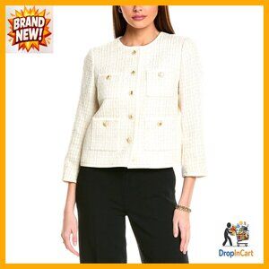 Tweed Collarless Blazer Classic Chic Business Casual Four Button Jacket